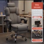 Office chair Premium Resilient Latex - Gray + Headrest + Footrest - Cat Paw Leather, Explosion-Proof Tray Reinforced - Aluminum Alloy Feet