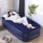 Double-Layer PVC Flocking Single Person High Inflation Cushion Camping Inflatable Mattress with Built-in Electric Pump