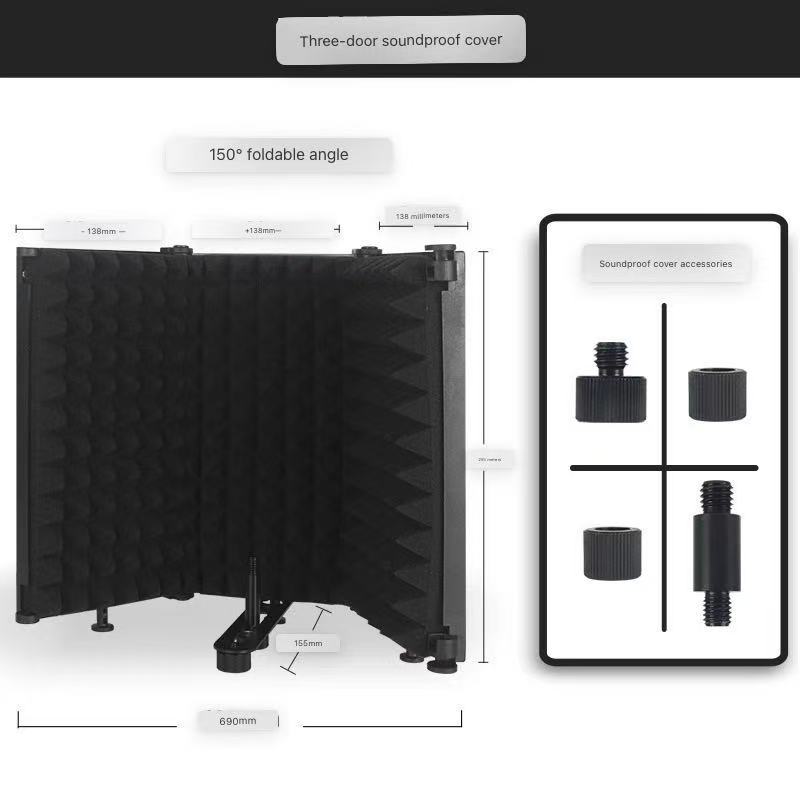 Desktop Professional 3 Panel Foldable Adjustable Recording Microphone Isolation Shield for Studio